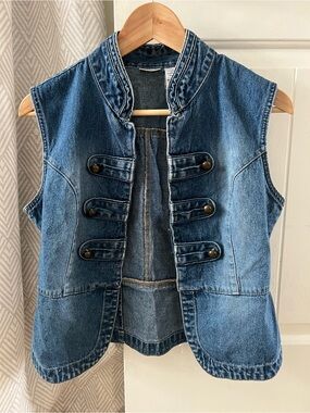 No Boundaries Women's Y2K Denim Military-Style Vest brass details Juniors Large